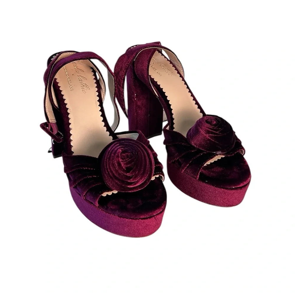 Antonio‎ Melani x Nicola Bathie Emilia Velvet Burgundy Platform Sandals 9M